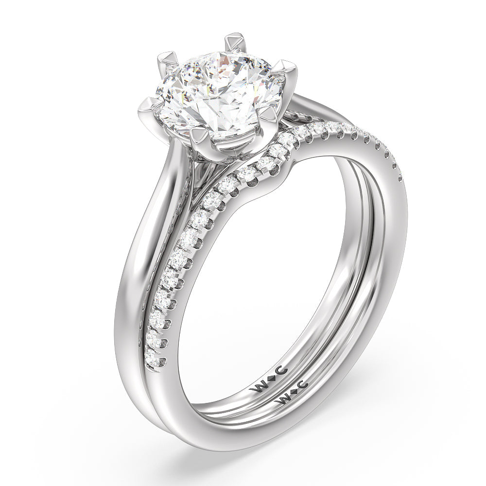 Six Prong Tulip Solitaire Diamond Wedding Band with 18KT White Gold Cut Diamond in 14KT White Gold view 3
