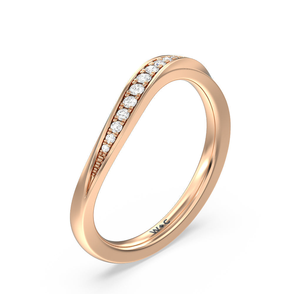 Six Prong Solitaire Wavy Diamond Shank Wedding Band with 18KT Rose Gold Cut Diamond in 14KT Rose Gold view 4
