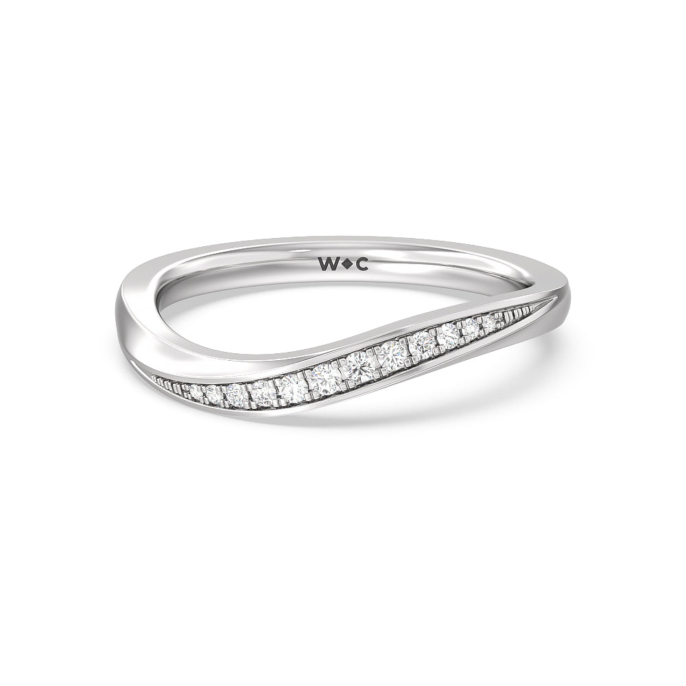 Six Prong Solitaire Wavy Diamond Shank Wedding Band with 18KT White Gold Cut Diamond in 14KT White Gold view 1
