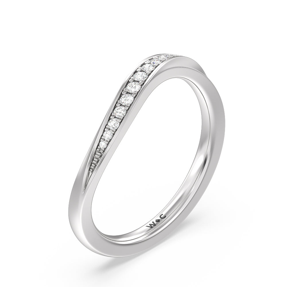 Six Prong Solitaire Wavy Diamond Shank Wedding Band with 18KT White Gold Cut Diamond in 14KT White Gold view 4

