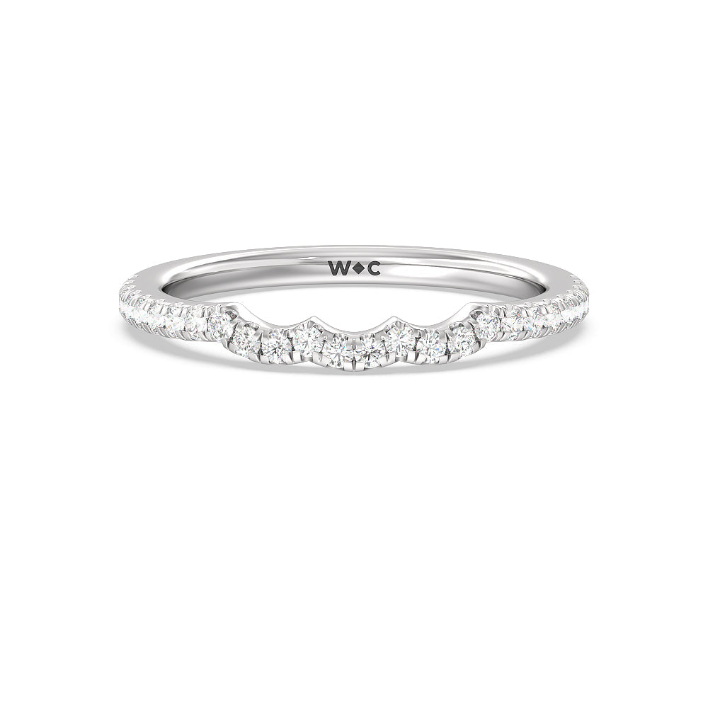 Pear Three Stone Pave Diamond Wedding Band with 18KT White Gold Cut Diamond in 14KT White Gold view 1
