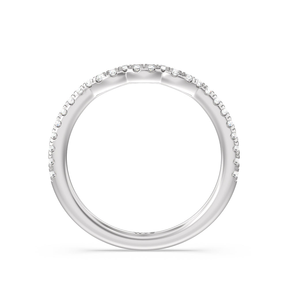 Pear Three Stone Pave Diamond Wedding Band with 18KT White Gold Cut Diamond in 14KT White Gold view 2
