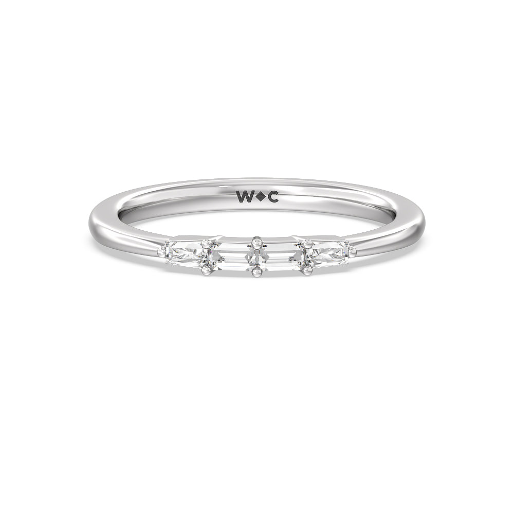Baguette Side Stone Diamond Wedding Band with 18KT White Gold Cut Diamond in 14KT White Gold view 1

