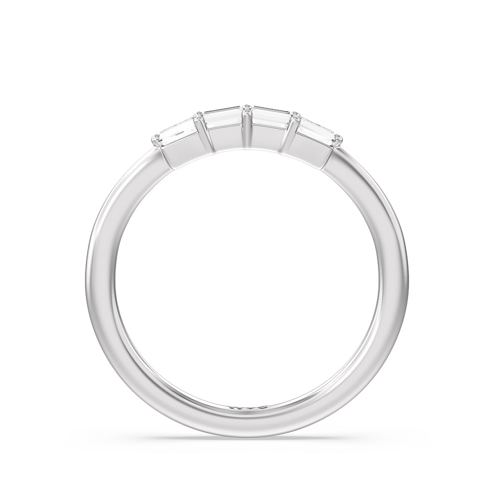Baguette Side Stone Diamond Wedding Band with 18KT White Gold Cut Diamond in 14KT White Gold view 2
