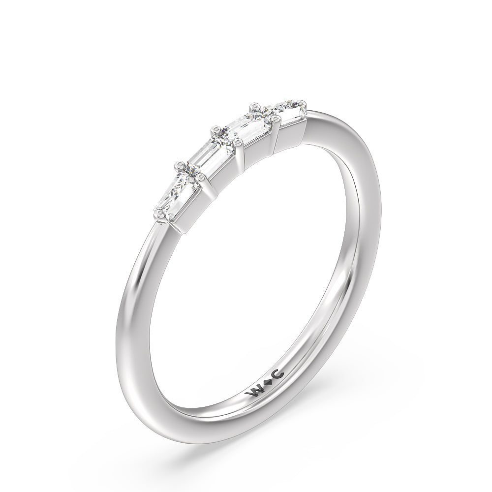 Baguette Side Stone Diamond Wedding Band with 18KT White Gold Cut Diamond in 14KT White Gold view 4
