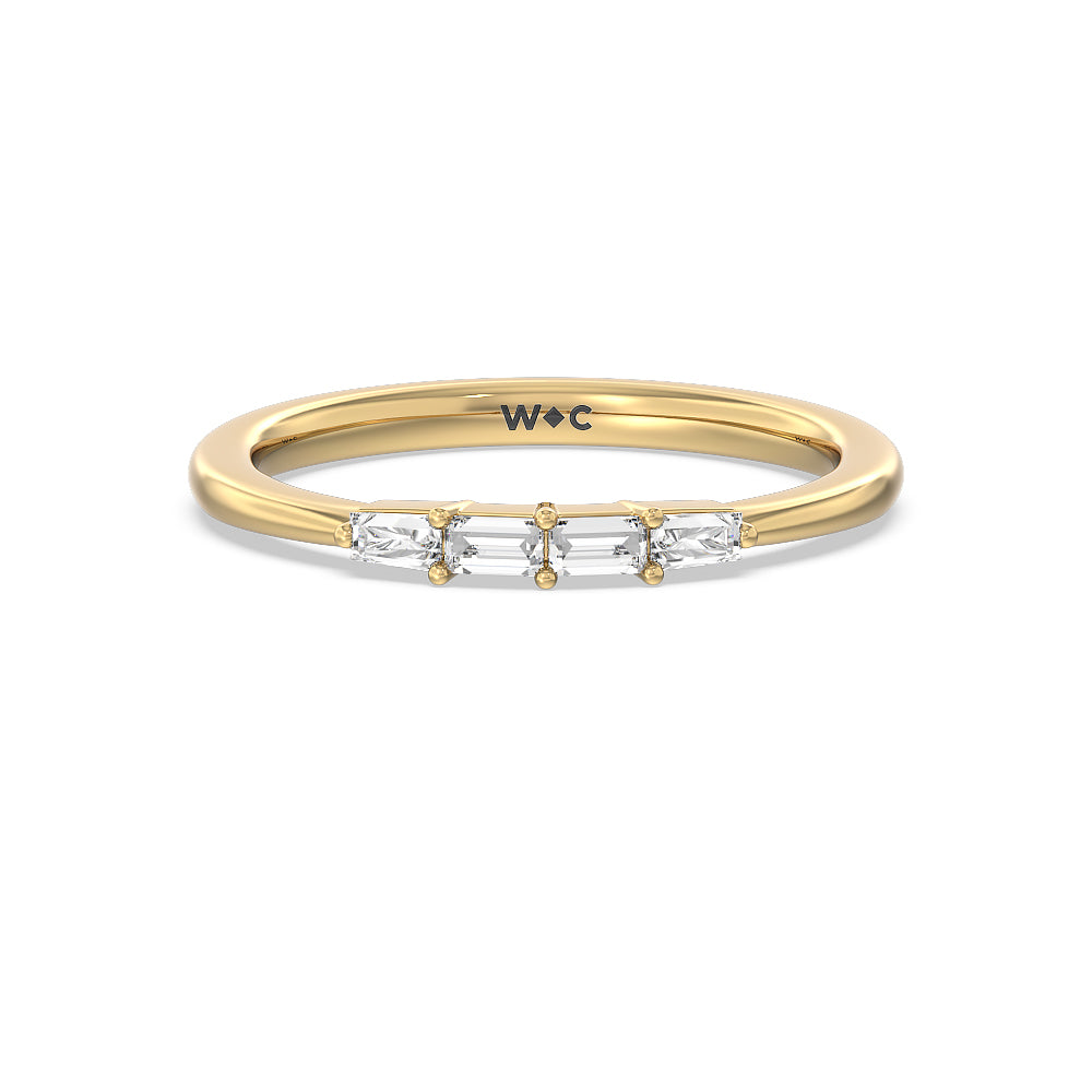 Baguette Side Stone Diamond Wedding Band with 18KT Yellow Gold Cut Diamond in 14KT Yellow Gold view 1
