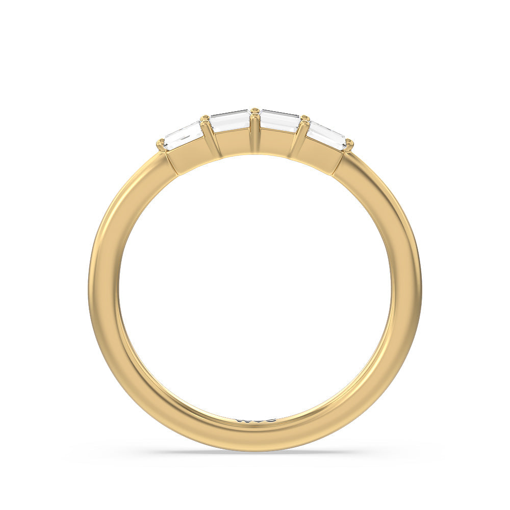 Baguette Side Stone Diamond Wedding Band with 18KT Yellow Gold Cut Diamond in 14KT Yellow Gold view 2
