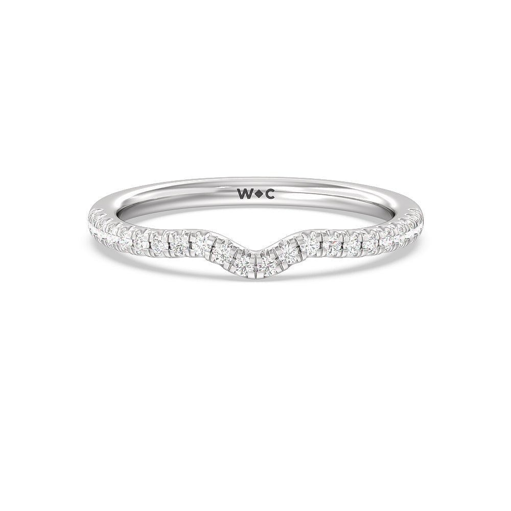 Grooved Taper Cathedral Solitaire Diamond Wedding Band with 18KT White Gold Cut Diamond in 14KT White Gold view 1
