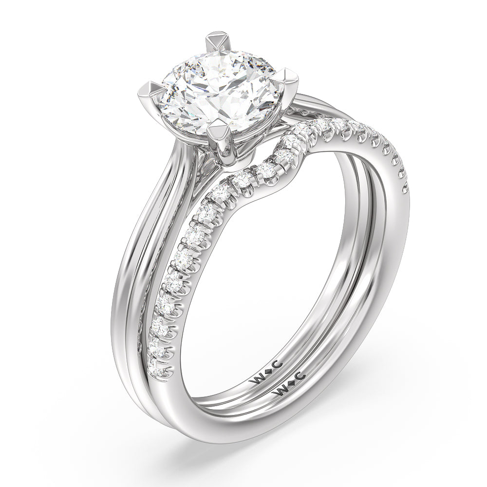Grooved Taper Cathedral Solitaire Diamond Wedding Band with 18KT White Gold Cut Diamond in 14KT White Gold view 3
