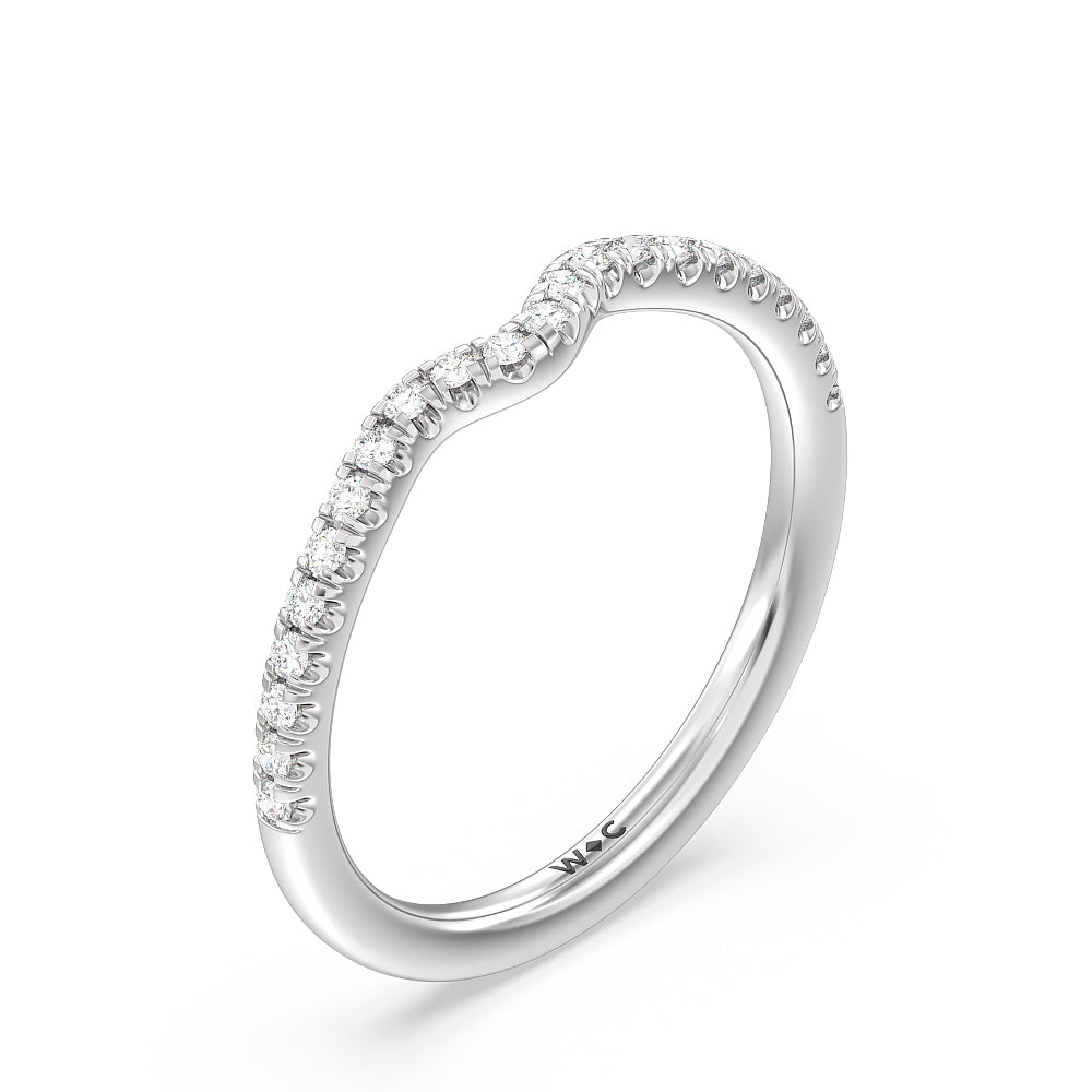 Grooved Taper Cathedral Solitaire Diamond Wedding Band with 18KT White Gold Cut Diamond in 14KT White Gold view 4
