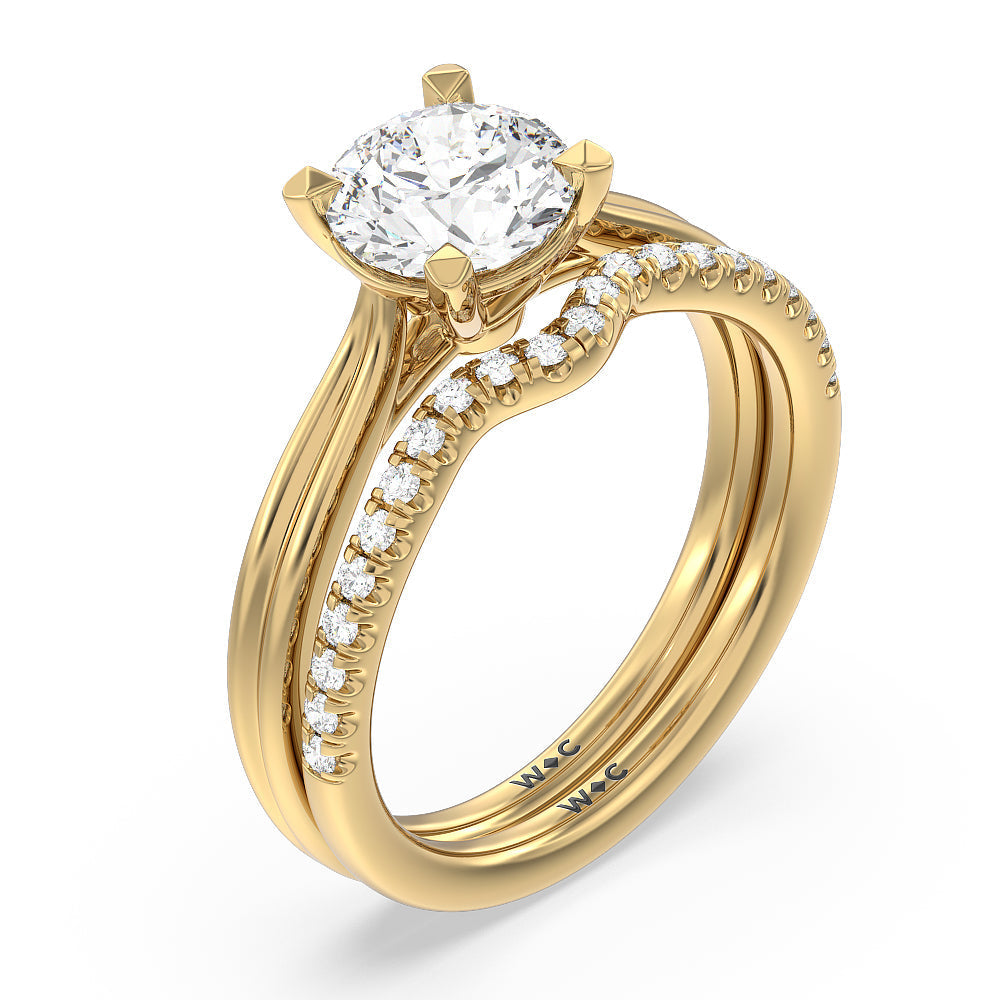 Grooved Taper Cathedral Solitaire Engagement Ring with Oval Cut Diamond in 14KT Yellow Gold view 4
