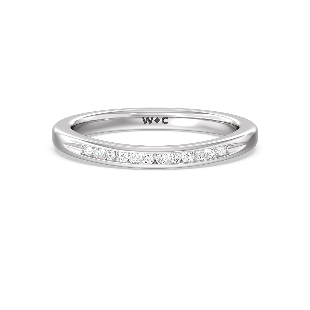 Petite Channel Set Solitaire Diamond Wedding Band with 18KT White Gold Cut Diamond in 14KT White Gold view 1
