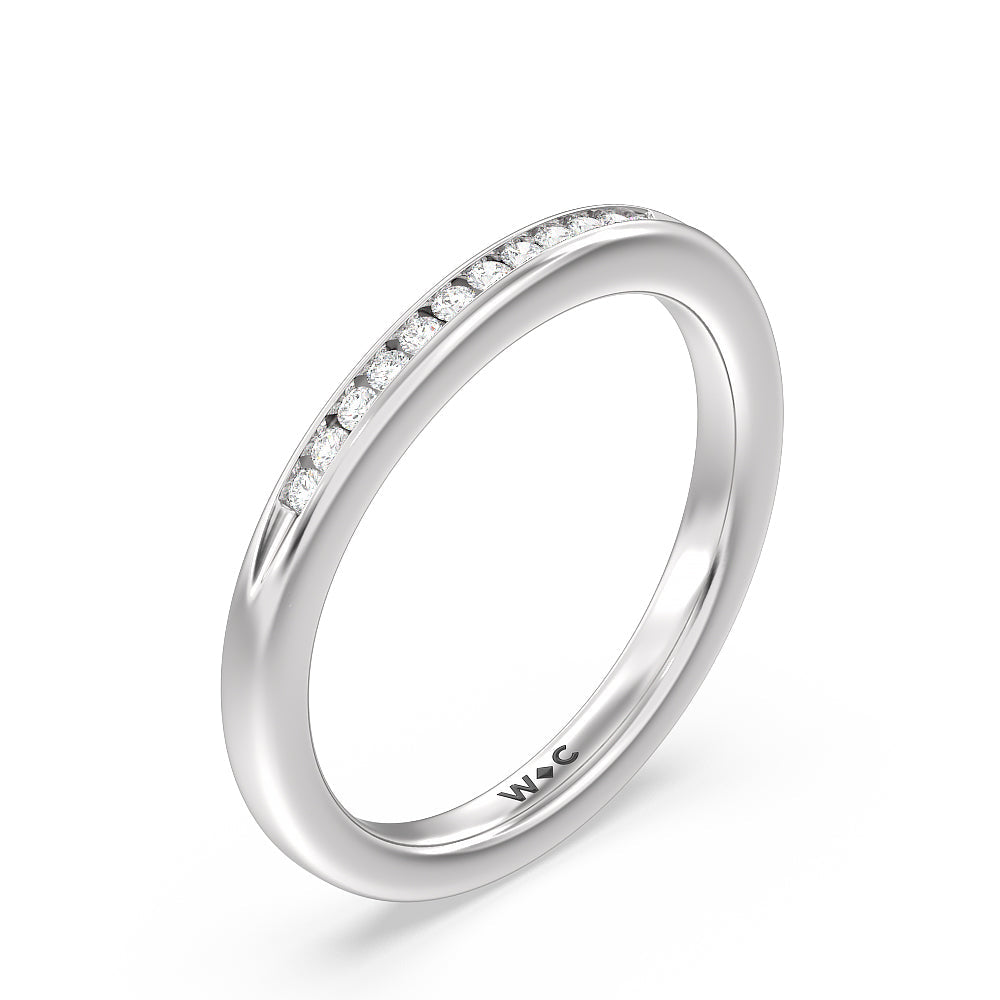 Petite Channel Set Solitaire Diamond Wedding Band with 18KT White Gold Cut Diamond in 14KT White Gold view 4
