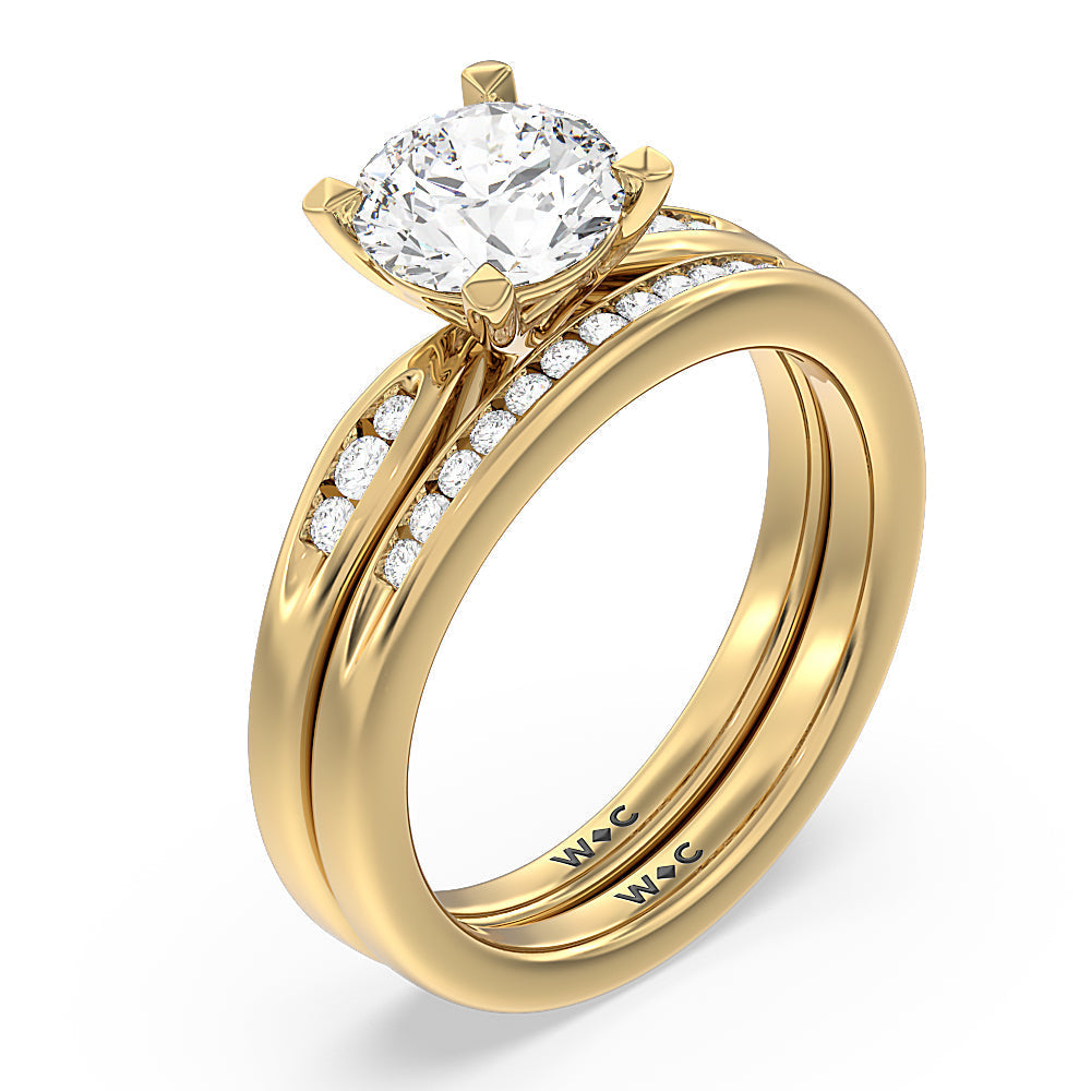 Petite Channel Set Solitaire Diamond Wedding Band with 18KT Yellow Gold Cut Diamond in 14KT Yellow Gold view 3
