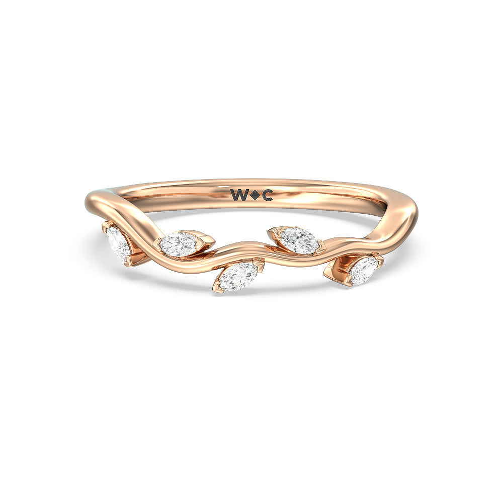 Slender Vine Six Prong Solitaire Diamond Wedding Band with 18KT Rose Gold Cut Diamond in 14KT Rose Gold view 1
