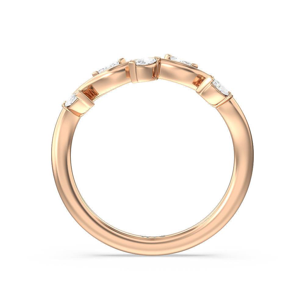 Slender Vine Six Prong Solitaire Diamond Wedding Band with 18KT Rose Gold Cut Diamond in 14KT Rose Gold view 2
