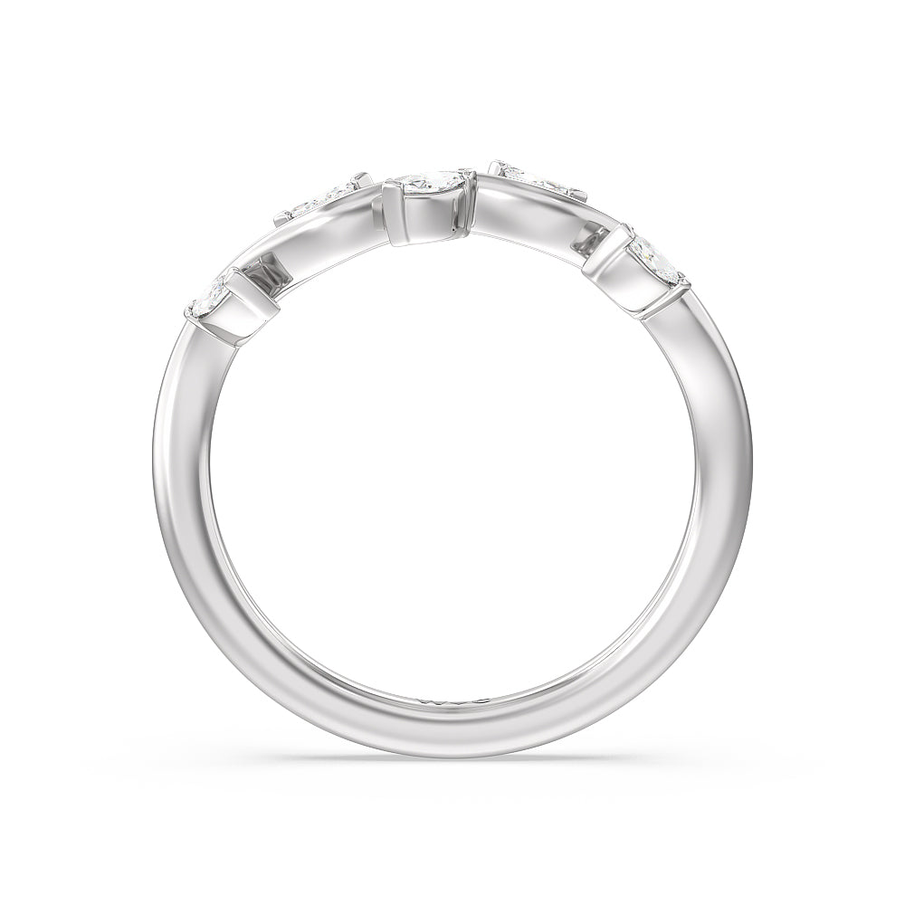 Slender Vine Six Prong Solitaire Diamond Wedding Band with 18KT White Gold Cut Diamond in 14KT White Gold view 2
