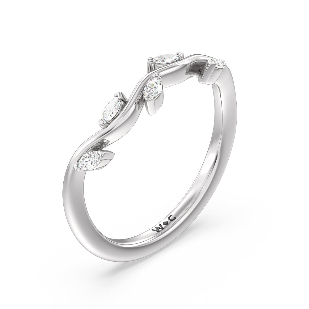 Slender Vine Six Prong Solitaire Diamond Wedding Band with 18KT White Gold Cut Diamond in 14KT White Gold view 4
