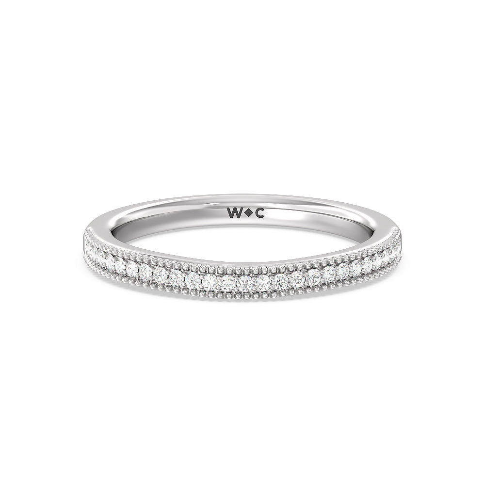 Floral Halo Cathedral Diamond Wedding Band with 18KT White Gold Cut Diamond in 14KT White Gold view 1
