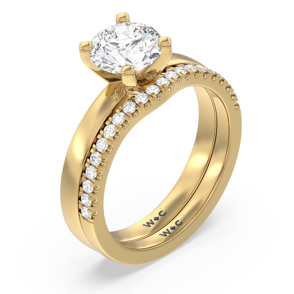 Medi Solitaire Diamond Wedding Band with 18KT Yellow Gold Cut Diamond in 14KT Yellow Gold view 3
