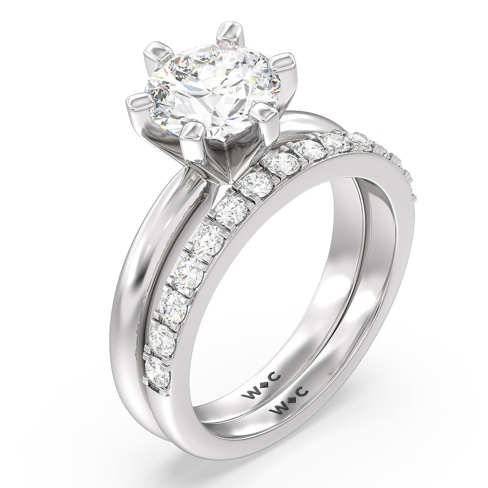 Medi Classic Six Prong Solitaire Diamond Wedding Band with 18KT White Gold Cut Diamond in 14KT White Gold view 3
