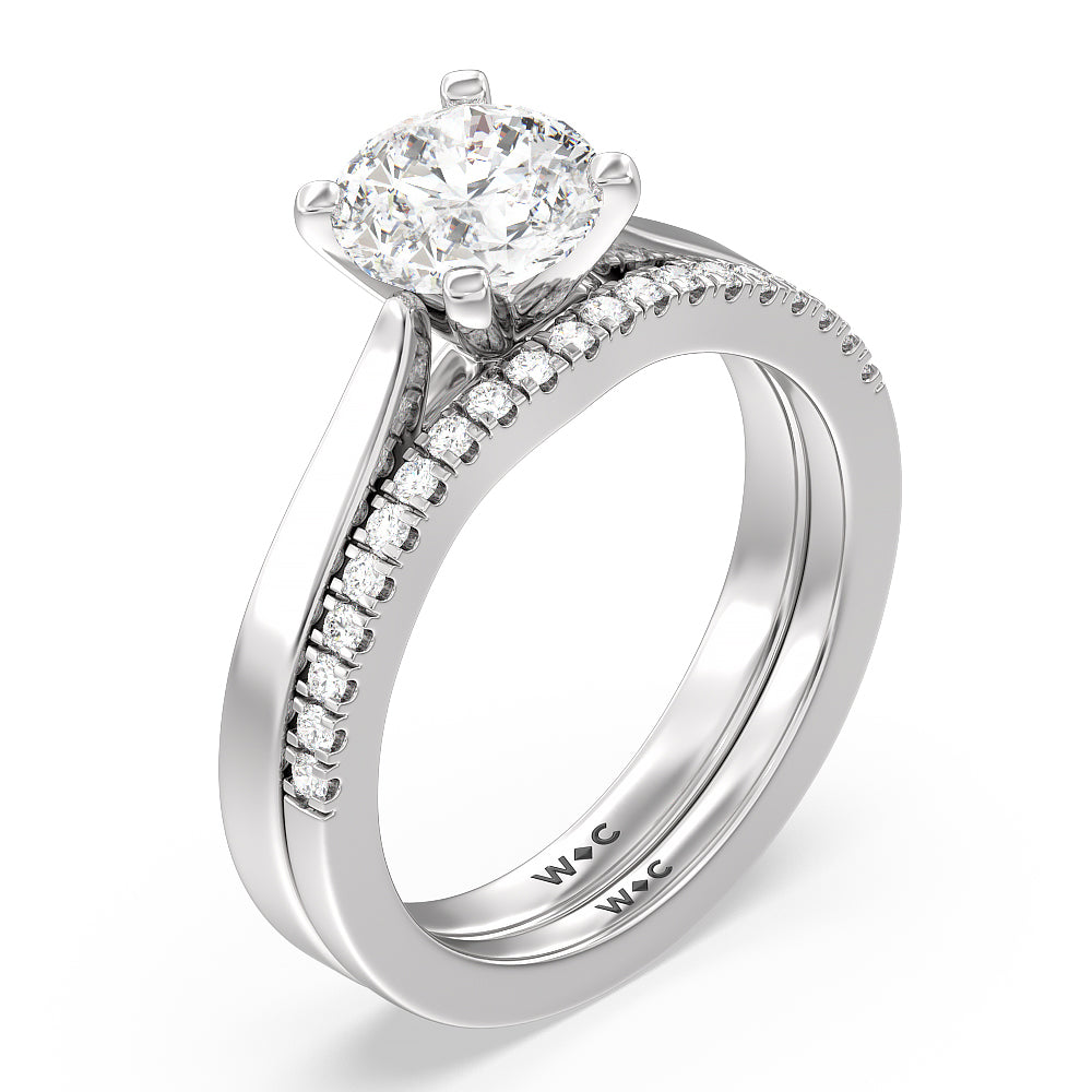 Medi Sleek Cathedral Solitaire Diamond Wedding Band with 18KT White Gold Cut Diamond in 14KT White Gold view 3
