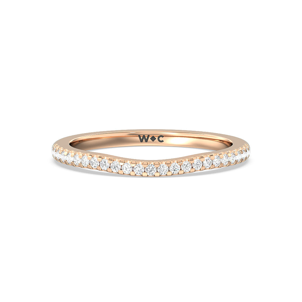 Vela Traditional Pave Diamond Wedding Band with 18KT Rose Gold Cut Diamond in 14KT Rose Gold view 1
