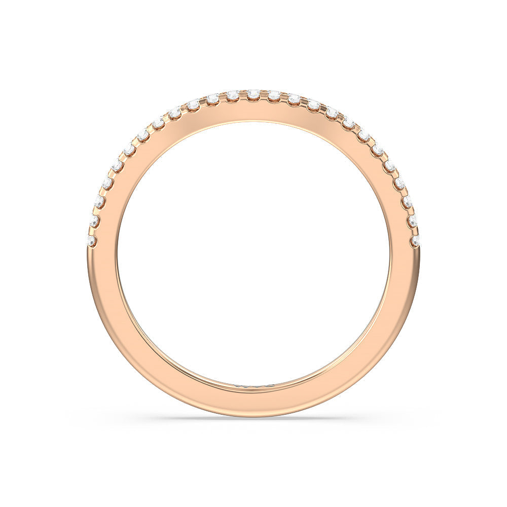 Vela Traditional Pave Diamond Wedding Band with 18KT Rose Gold Cut Diamond in 14KT Rose Gold view 2

