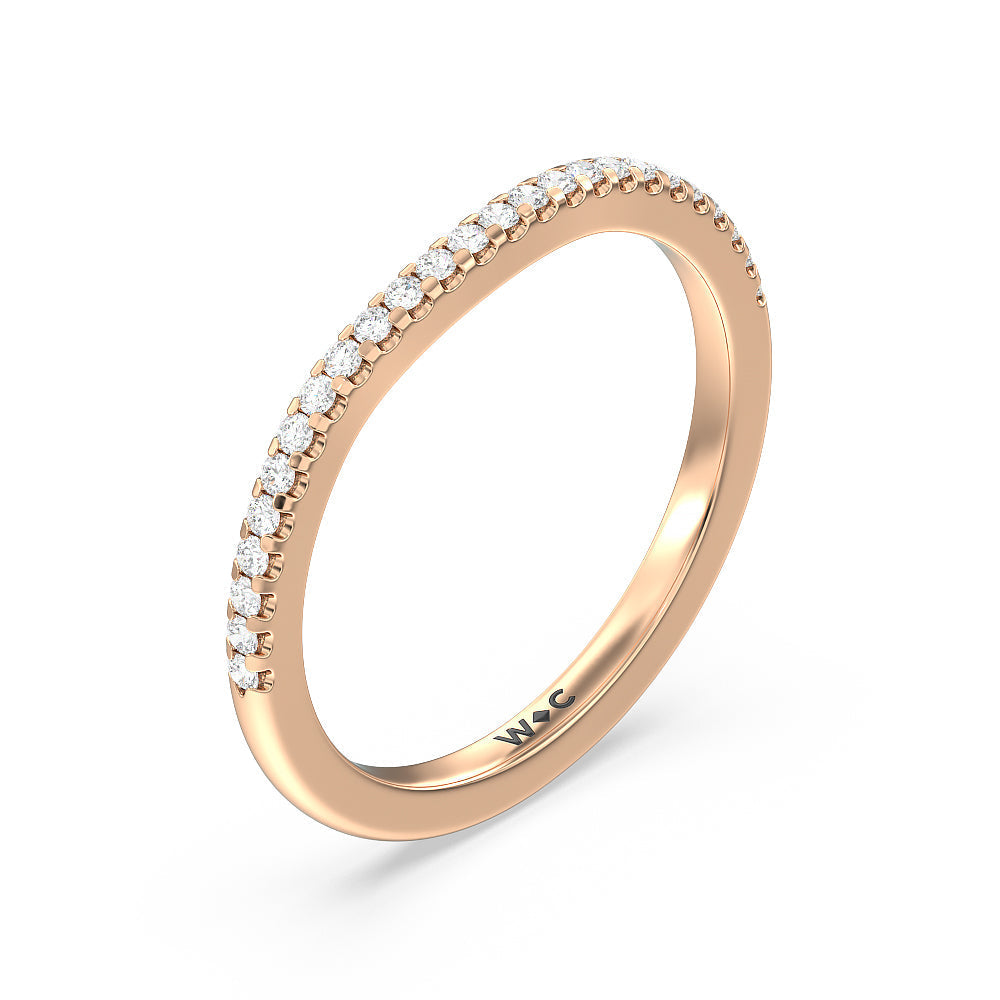 Vela Traditional Pave Diamond Wedding Band with 18KT Rose Gold Cut Diamond in 14KT Rose Gold view 4
