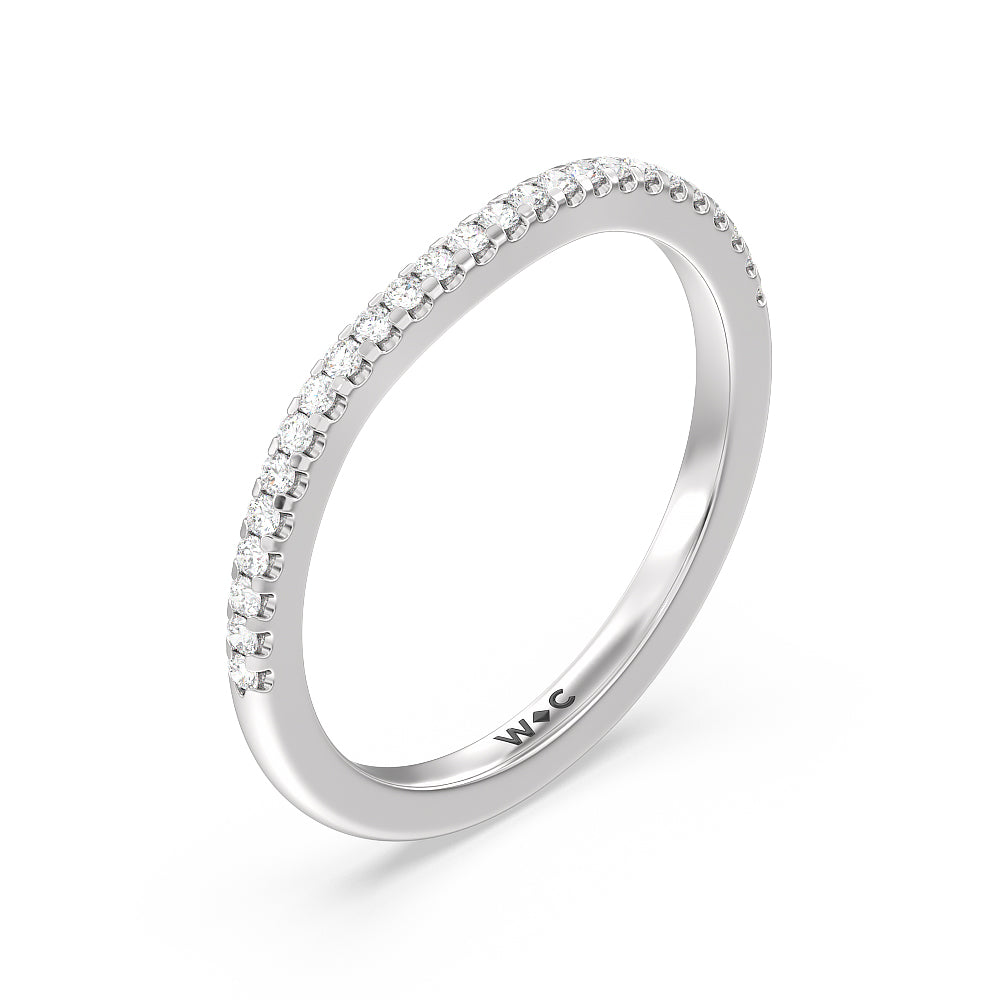 Vela Traditional Pave Diamond Wedding Band with 18KT White Gold Cut Diamond in 14KT White Gold view 4
