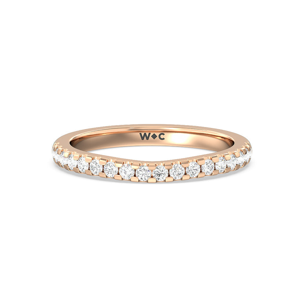 Vela Medi Traditional Pave Diamond Wedding Band with 18KT Rose Gold Cut Diamond in 14KT Rose Gold view 1
