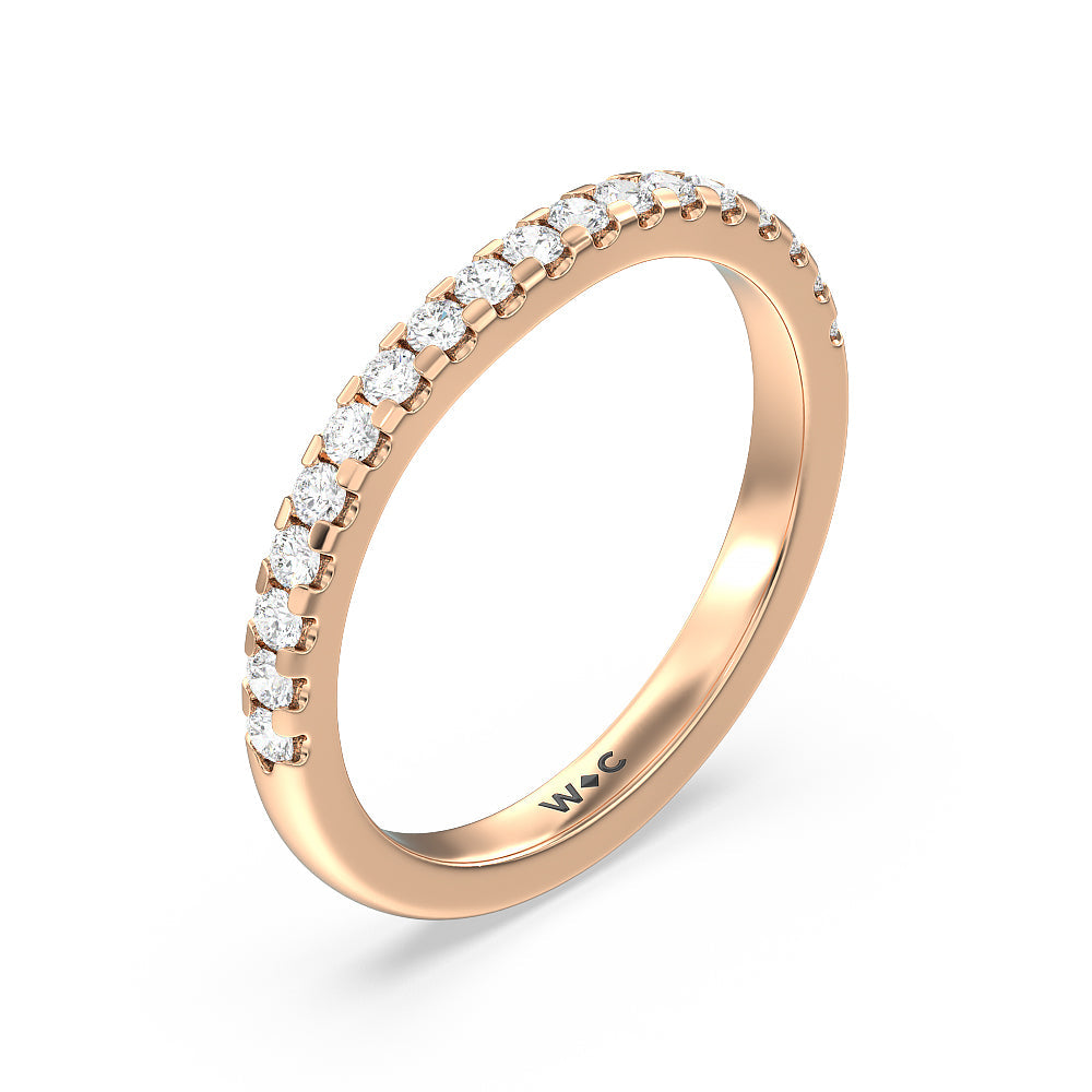Vela Medi Traditional Pave Diamond Wedding Band with 18KT Rose Gold Cut Diamond in 14KT Rose Gold view 4
