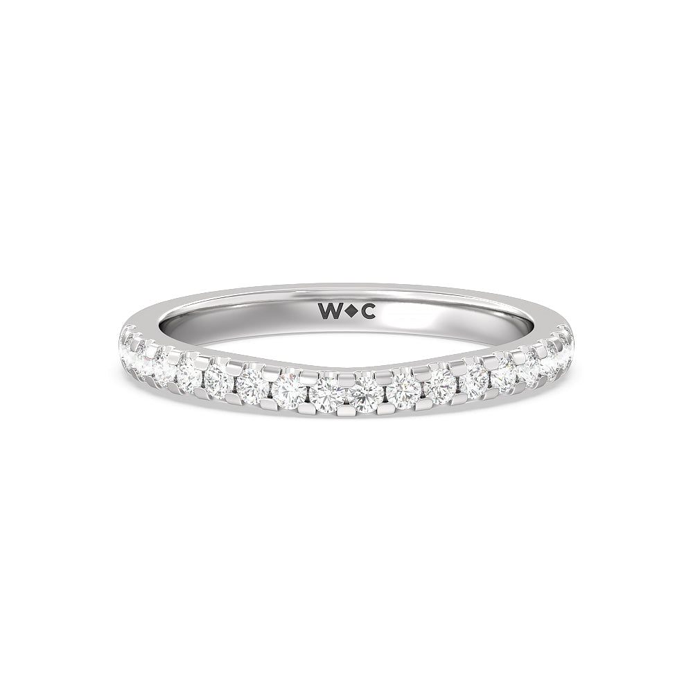 Vela Medi Traditional Pave Diamond Wedding Band with 18KT White Gold Cut Diamond in 14KT White Gold view 1
