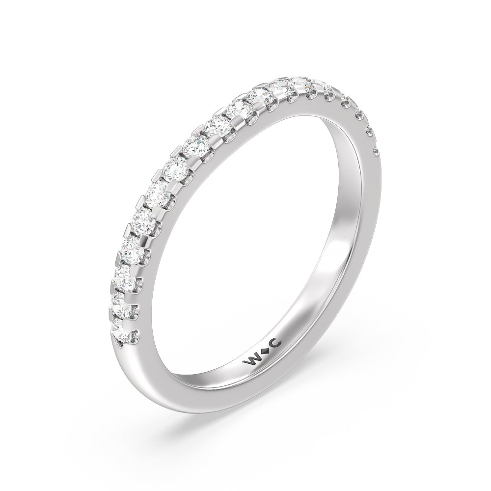 Vela Medi Traditional Pave Diamond Wedding Band with 18KT White Gold Cut Diamond in 14KT White Gold view 4
