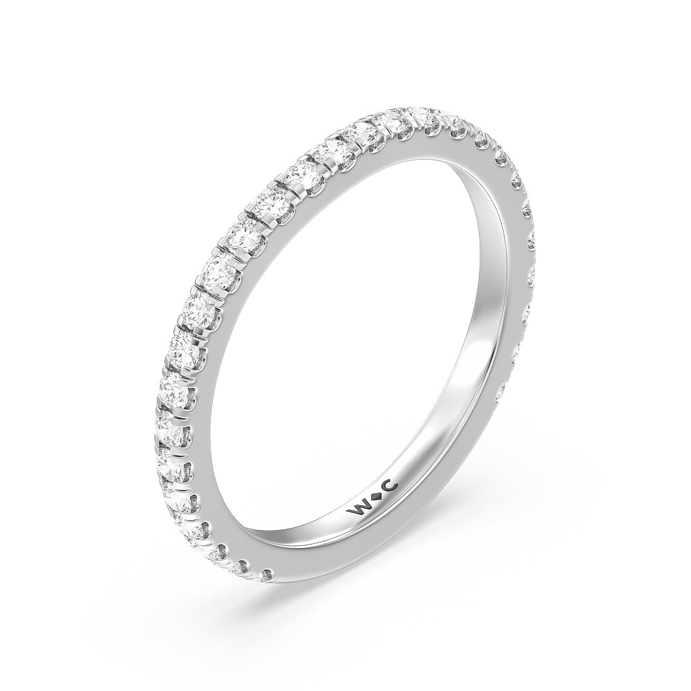 Ara Medi Traditional Pave Diamond Wedding Band with 18KT White Gold Cut Diamond in 14KT White Gold view 4
