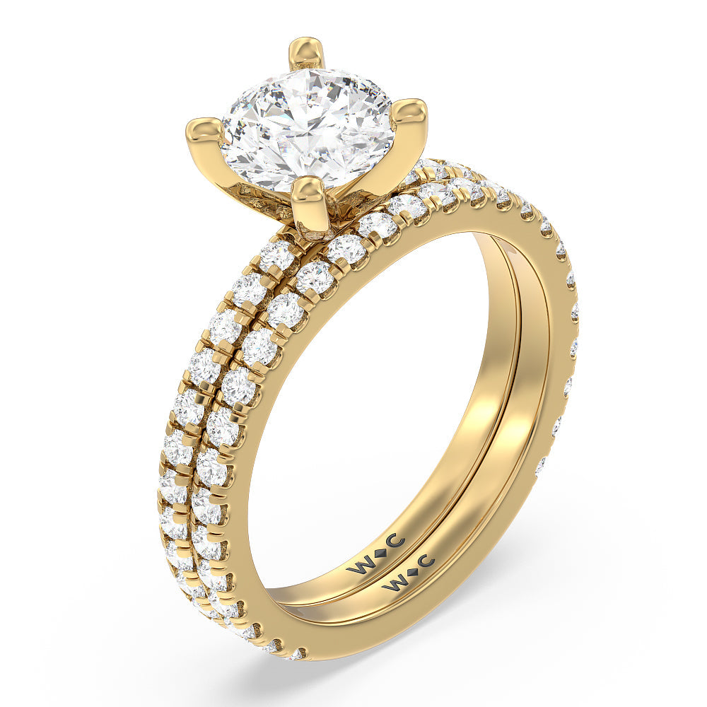 Ara Medi Traditional Pave Diamond Wedding Band with 18KT Yellow Gold Cut Diamond in 14KT Yellow Gold view 3
