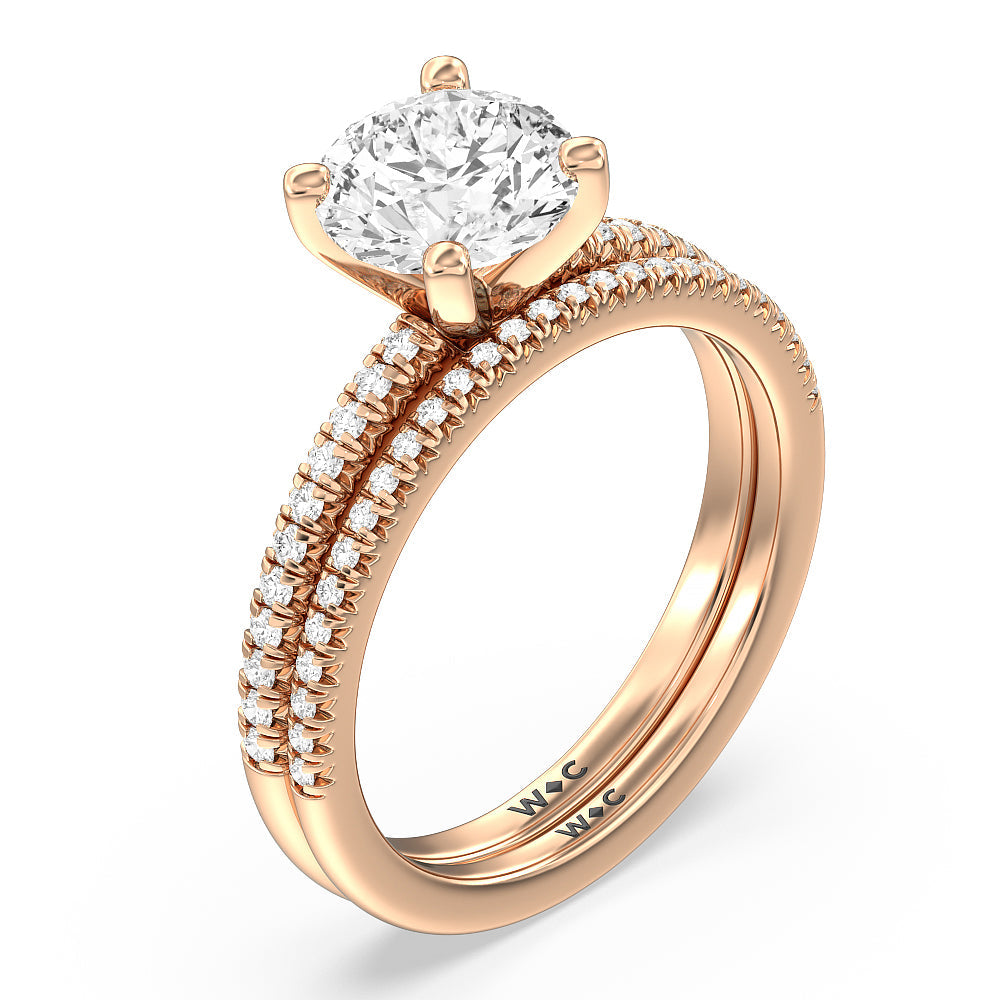 Vela Petite French Set Diamond Wedding Band with 18KT Rose Gold Cut Diamond in 14KT Rose Gold view 4
