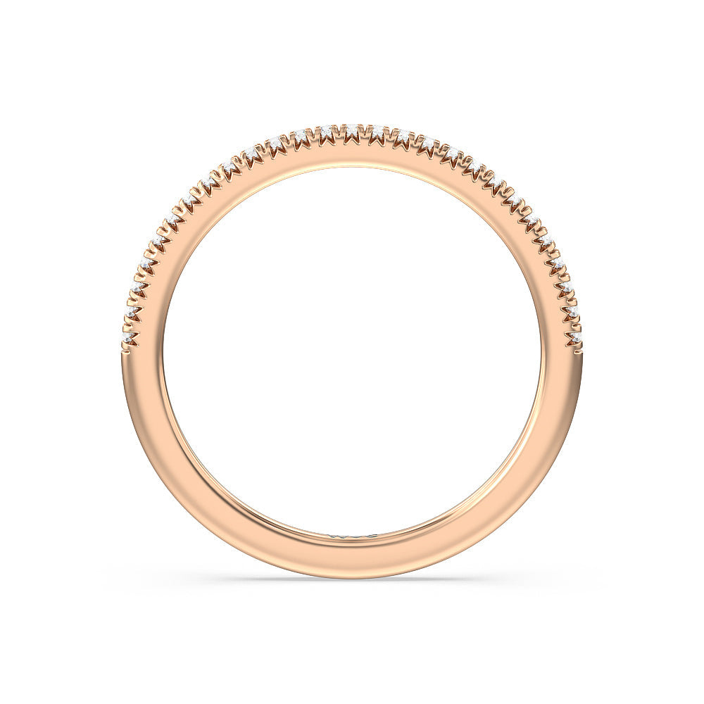 Vela Petite French Set Diamond Wedding Band with 18KT Rose Gold Cut Diamond in 14KT Rose Gold view 3
