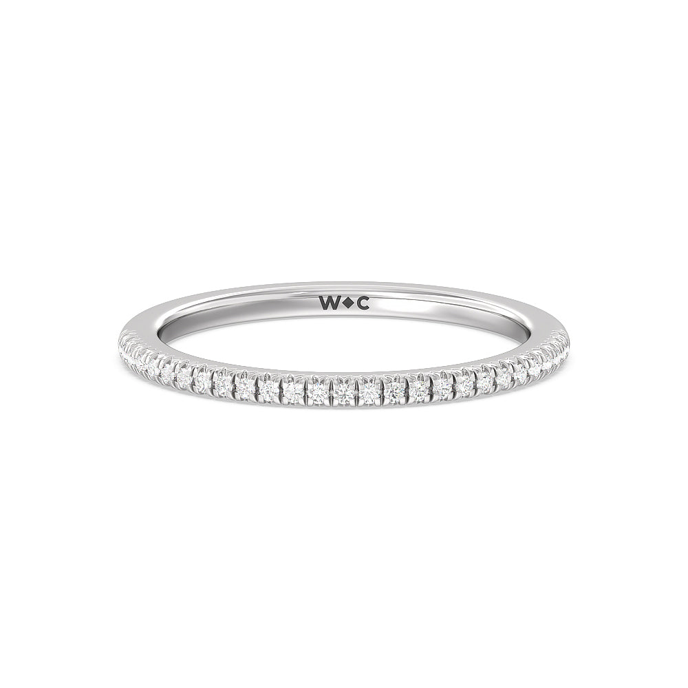 Vela Petite French Set Diamond Wedding Band with 18KT White Gold Cut Diamond in 14KT White Gold view 1
