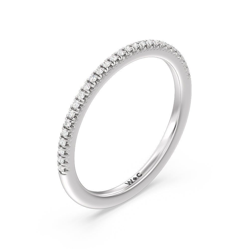 Vela Petite French Set Diamond Wedding Band with 18KT White Gold Cut Diamond in 14KT White Gold view 2
