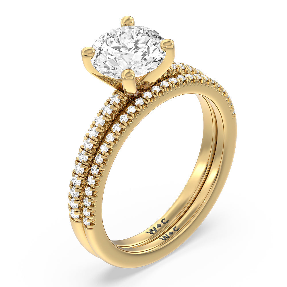 Vela Petite French Set Diamond Wedding Band with 18KT Yellow Gold Cut Diamond in 14KT Yellow Gold view 4
