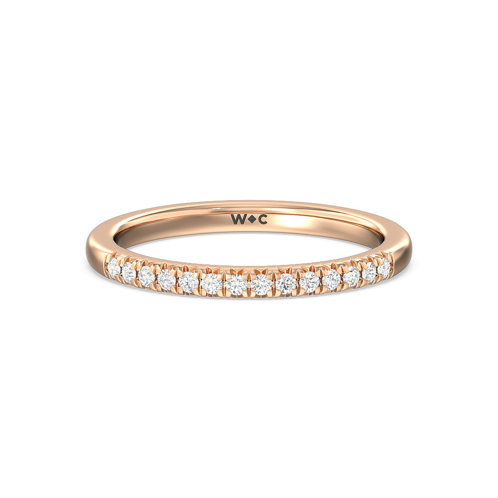 Lyra Fine Petite French Set Diamond Wedding Band with 18KT Rose Gold Cut Diamond in 14KT Rose Gold view 1
