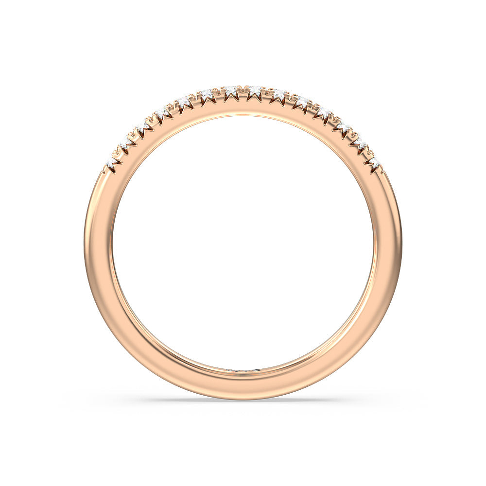 Lyra Fine Petite French Set Diamond Wedding Band with 18KT Rose Gold Cut Diamond in 14KT Rose Gold view 3
