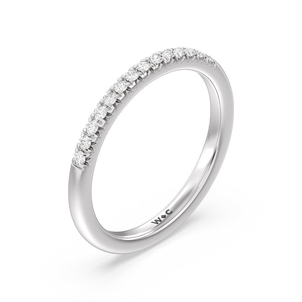 Lyra Fine Petite French Set Diamond Wedding Band with 18KT White Gold Cut Diamond in 14KT White Gold view 2

