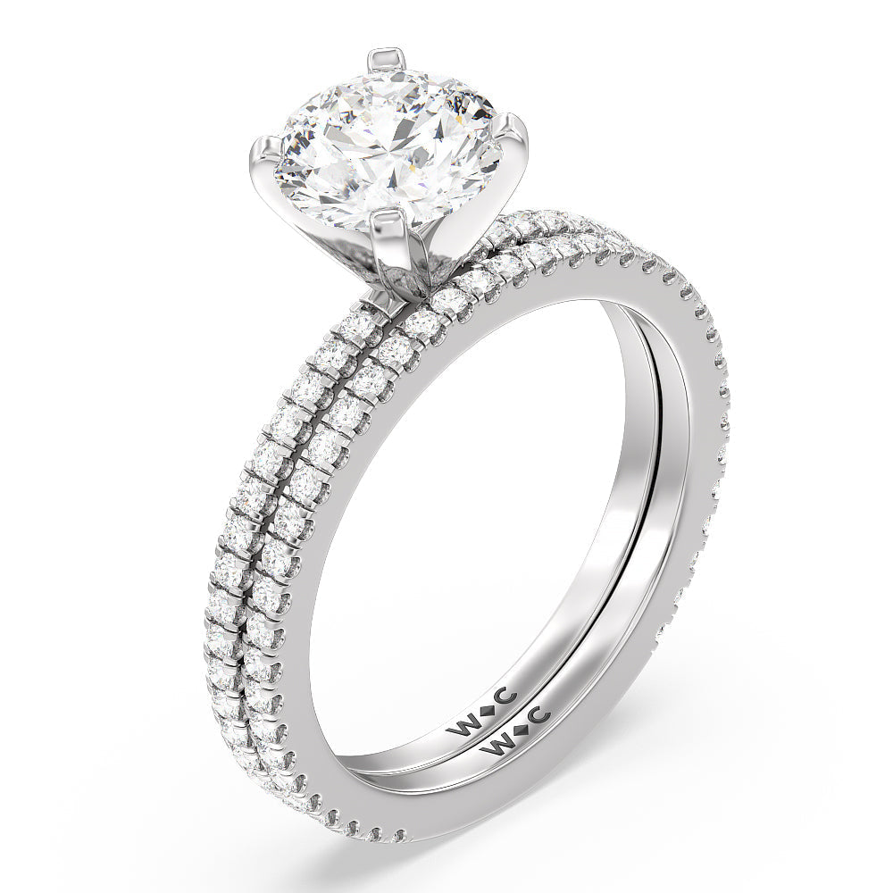 Ara Fine Classic Pave Diamond Wedding Band with 18KT White Gold Cut Diamond in 14KT White Gold view 3
