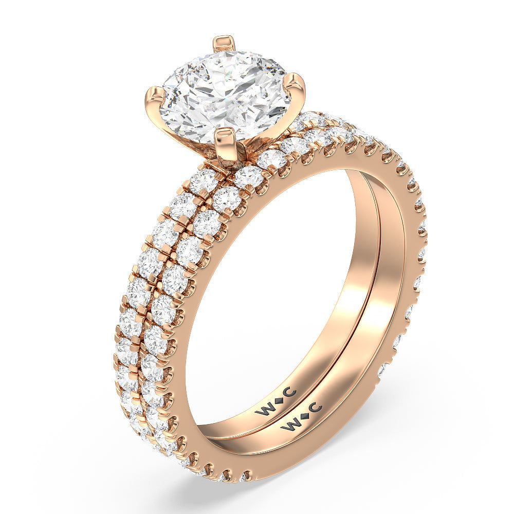 Ara Midi Classic Pave Diamond Wedding Band with 18KT Rose Gold Cut Diamond in 14KT Rose Gold view 3
