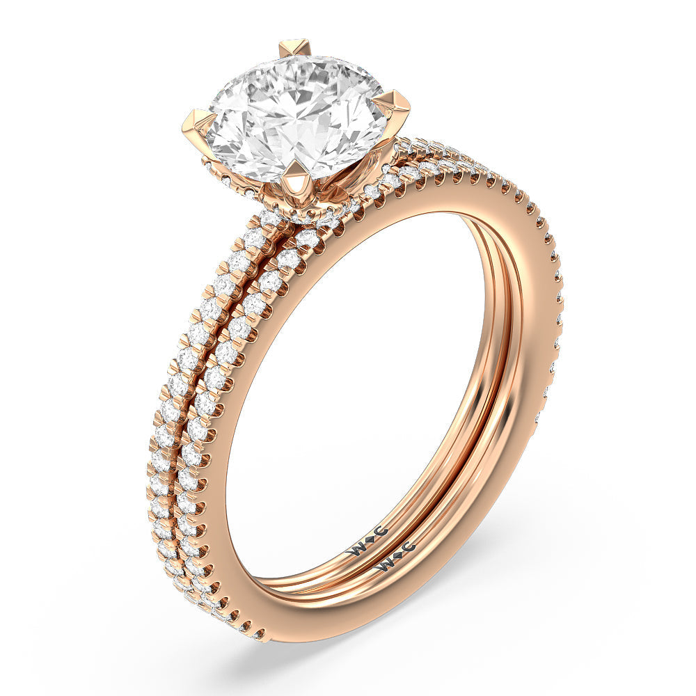 Ara Fine Hidden Halo Diamond Wedding Band with 18KT Rose Gold Cut Diamond in 14KT Rose Gold view 3
