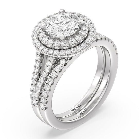 Double Halo Split Shank Cathedral Engagement Ring with Oval Cut Diamond in 14KT Rose Gold view 3
