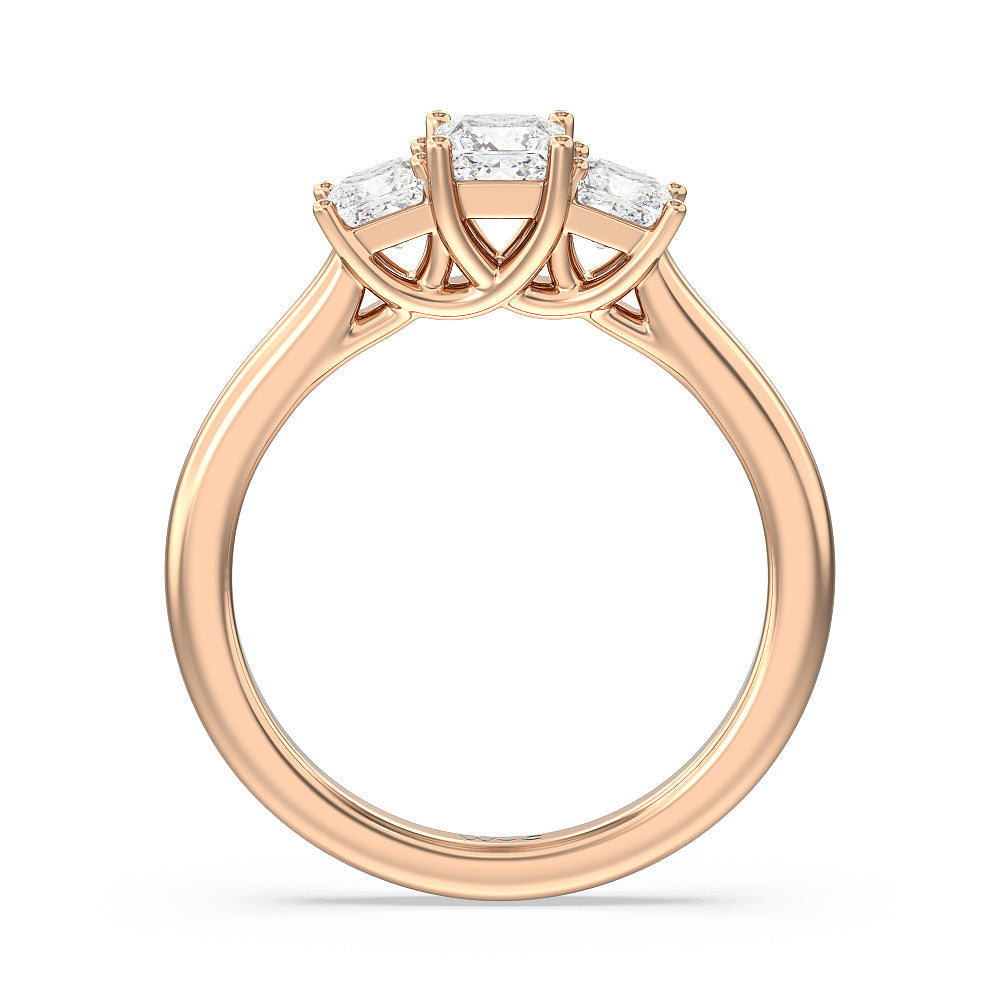 Three Stone Princess Cut Diamond Ring with 18KT Rose Gold / Lab / 1 Cut Diamond in 14KT Rose Gold / Lab / 1 view 2
