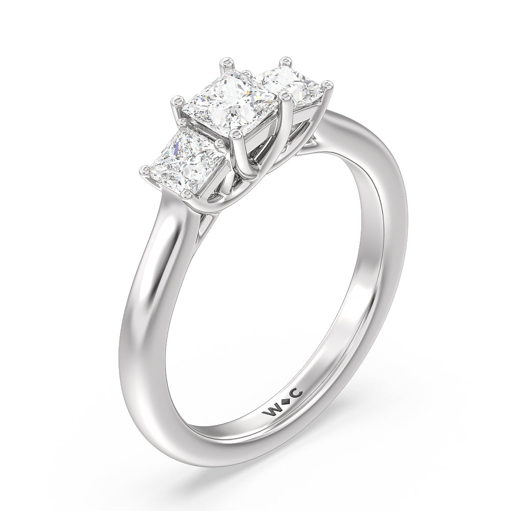 Three Stone Princess Cut Diamond Ring with 18KT White Gold / Lab / 1 Cut Diamond in 14KT White Gold / Lab / 1 view 3
